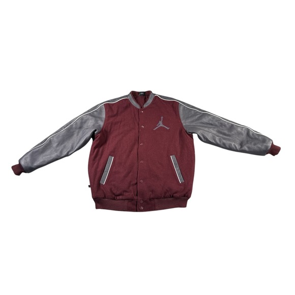 Jordan Flight Varsity Jacket Mens‎ Large Burgundy Charcoal Jumpman Wool Leather